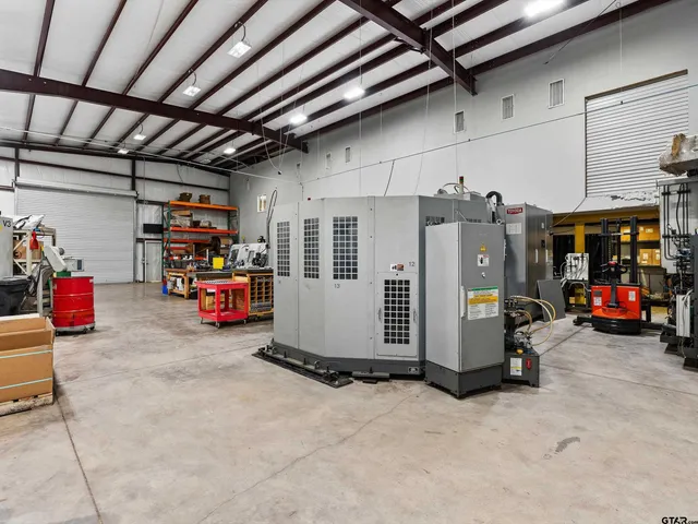 a view of a garage with storage