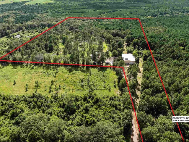 an aerial view of a houses and trees all around