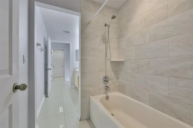 a bathroom with a bathtub