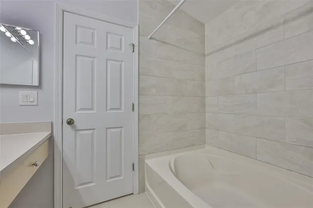 a bathroom with a bathtub