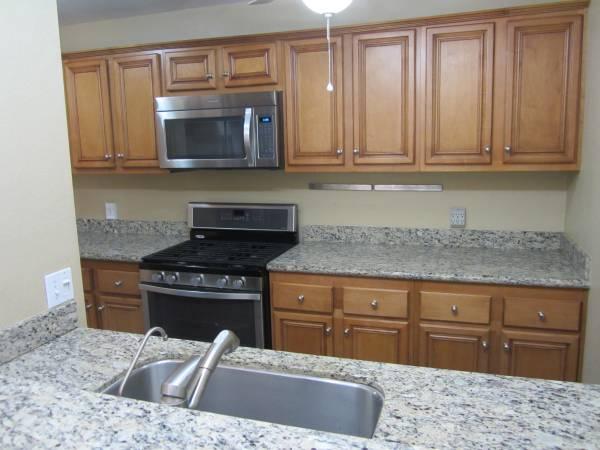 3566 Modoc Road, Unit 36 Santa Barbara, CA 93105 - Photo 12 of 16 a kitchen with granite countertop a stove and a microwave