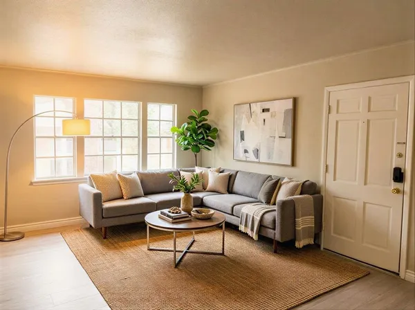 a living room with furniture and a window