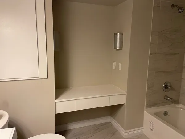 a bathroom with a bathtub