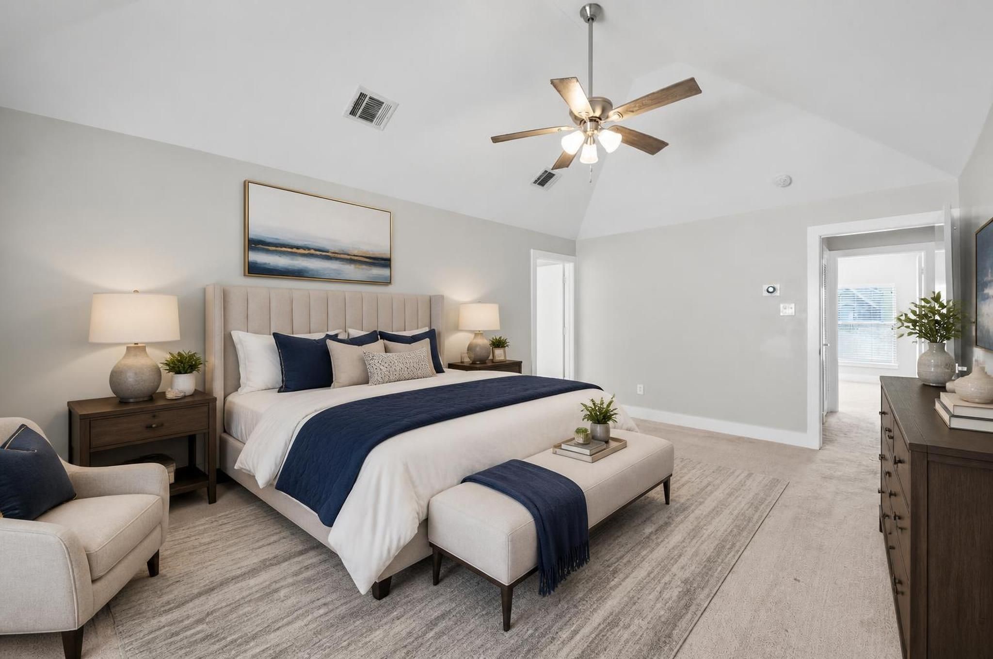 2154 Arabelle Street Houston, TX 77007 - Photo 4 of 45 The primary bedroom sits privately on the third floor, creating a quiet retreat above the main living spaces. Its generous size, soft natural light, and calm feel make it a comfortable place to unwind. Virtually staged.