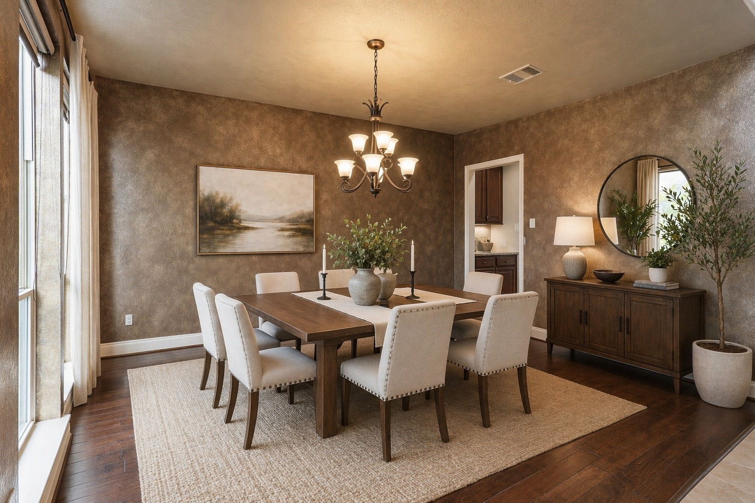 4130 Clover Ridge Lane Sugar Land, TX 77479 - Photo 12 of 48 This dining room has been virtually staged and features a warm, elegant design with custom paint and wood flooring.