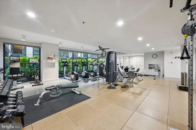 a view of a room with gym equipment