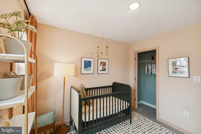 a view of a hallway with windows