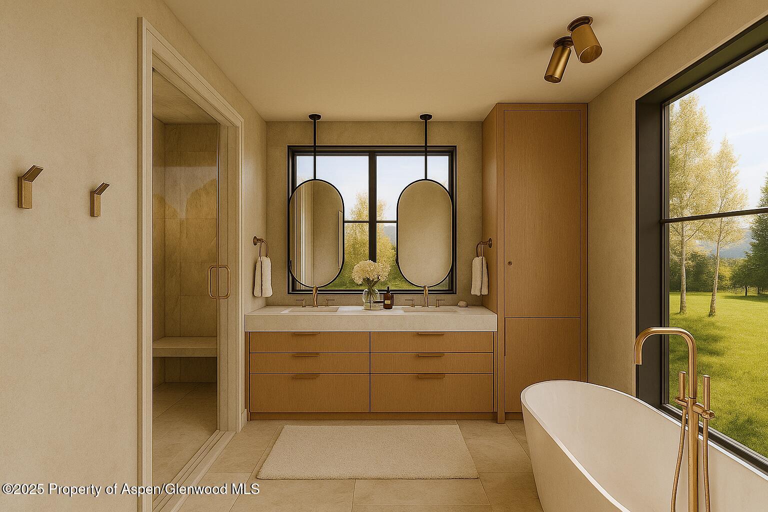 956 Bald Eagle Way Carbondale, CO 81623 - Photo 5 of 13 a bathroom with a granite countertop sink a mirror and shower