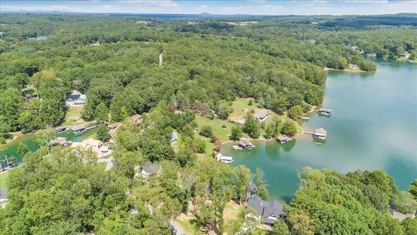 a view of a lake with a yard