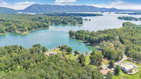 an aerial view of a houses with lake view
