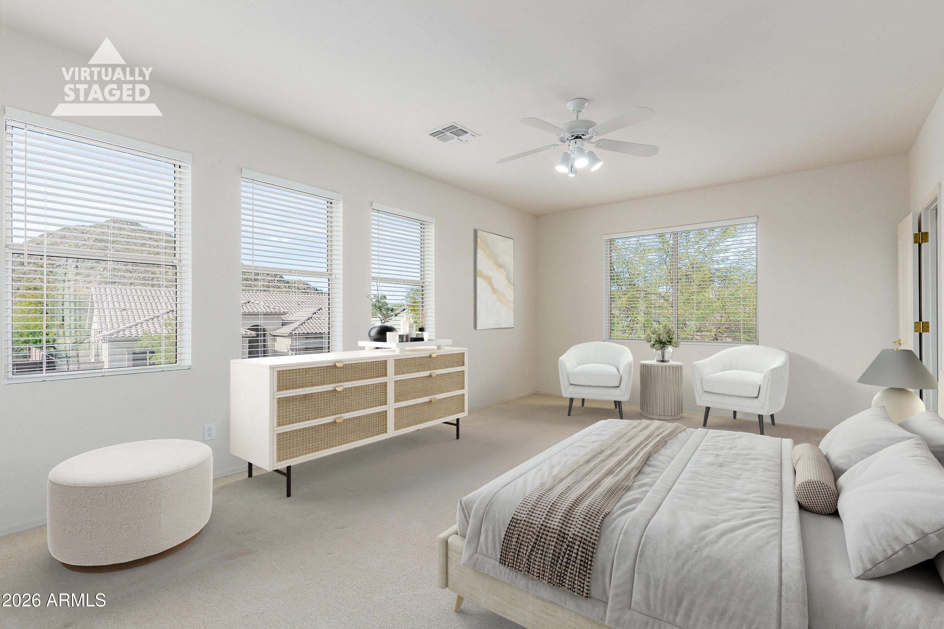 3430 North Mountain Ridge, Unit 13 Mesa, AZ 85207 - Photo 49 of 124 a bedroom with furniture and a large window