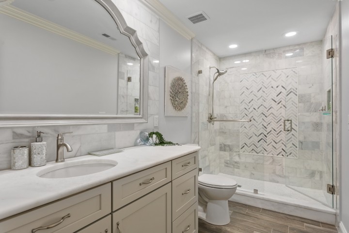 308 Monticello Road Franklin, TN 37064 - Photo 14 of 24 a bathroom with a granite countertop sink toilet and shower