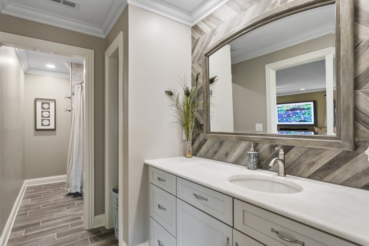 308 Monticello Road Franklin, TN 37064 - Photo 17 of 24 a bathroom with a granite countertop sink and a mirror