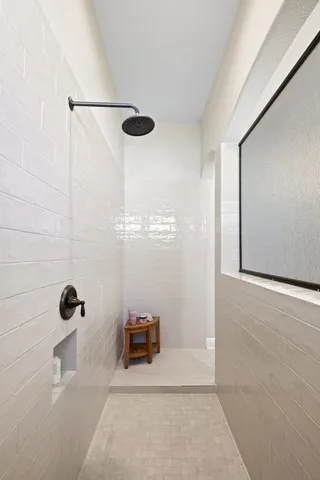 a view of a bathroom with a shower