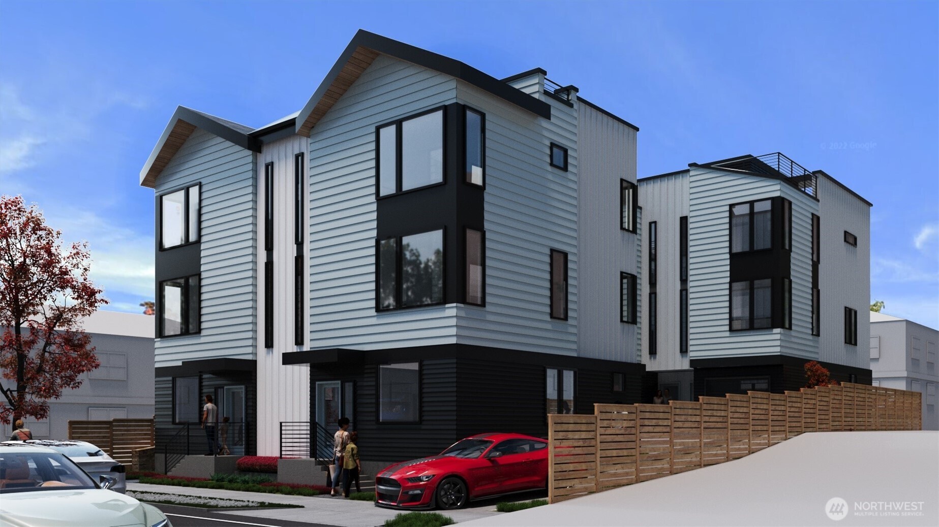 a front view of a house with cars