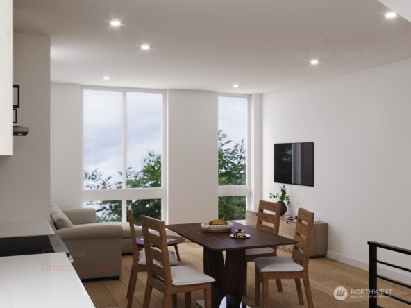 1014 Northeast 70th Street, Unit 1014B Seattle, WA 98115 - Photo 9 of 15 a living room with furniture a large window and a flat screen tv