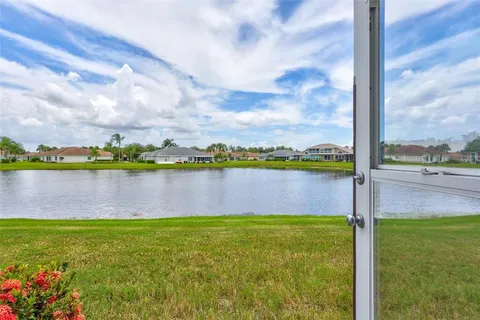 a view of a lake from a yard