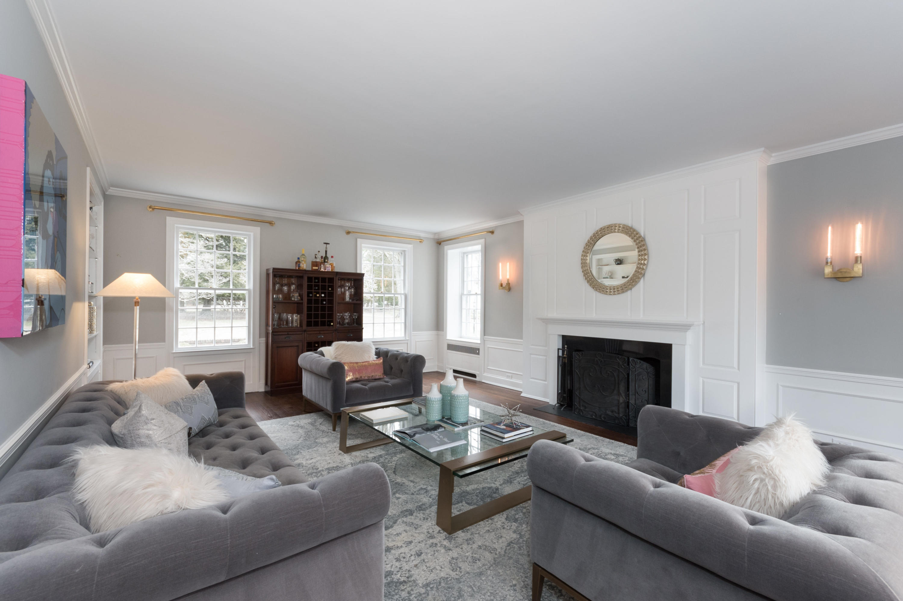 95 Half Mile Road Darien, CT 06820 - Photo 11 of 36 a living room with furniture and a fireplace