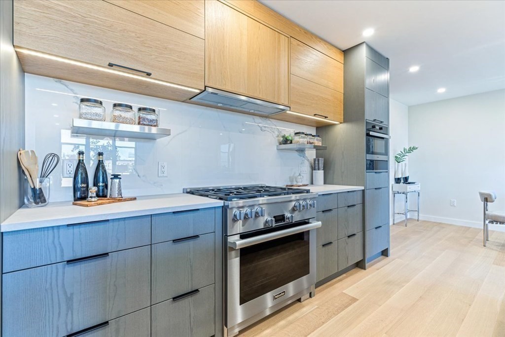76 Wareham Street, Unit 5C Boston, MA 02118 - Photo 4 of 29 a kitchen with stainless steel appliances granite countertop a stove a sink and a refrigerator