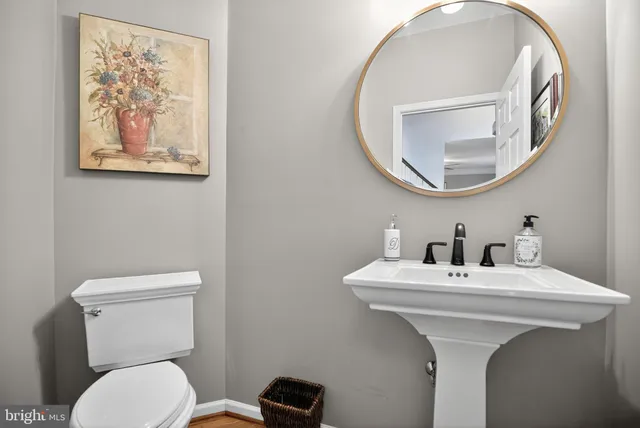 a bathroom with a toilet a sink and a mirror