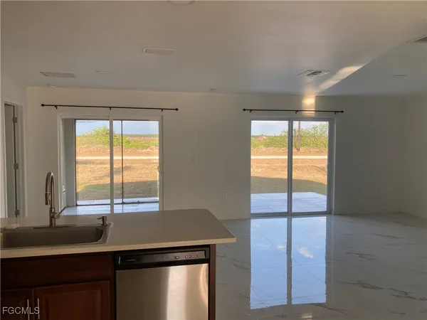 a view of a room with a window