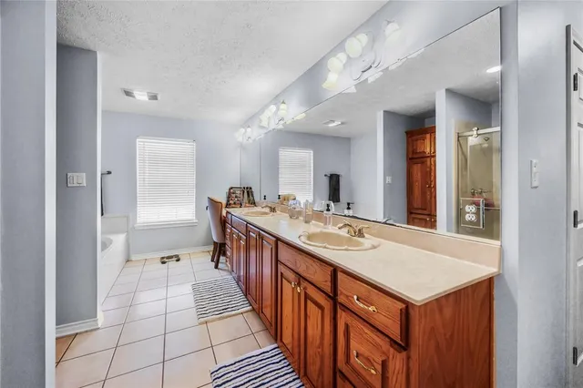 a bathroom with a sink a mirror and a shower