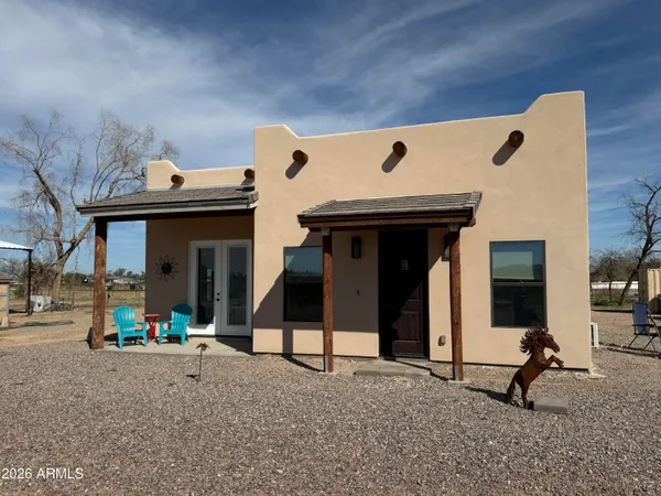 a view of a building with a bench