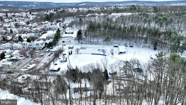 a view of a lake in middle of the town