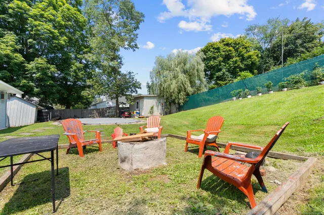a view of an outdoor space and swimming pool