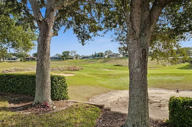 a view of a yard with an ocean view