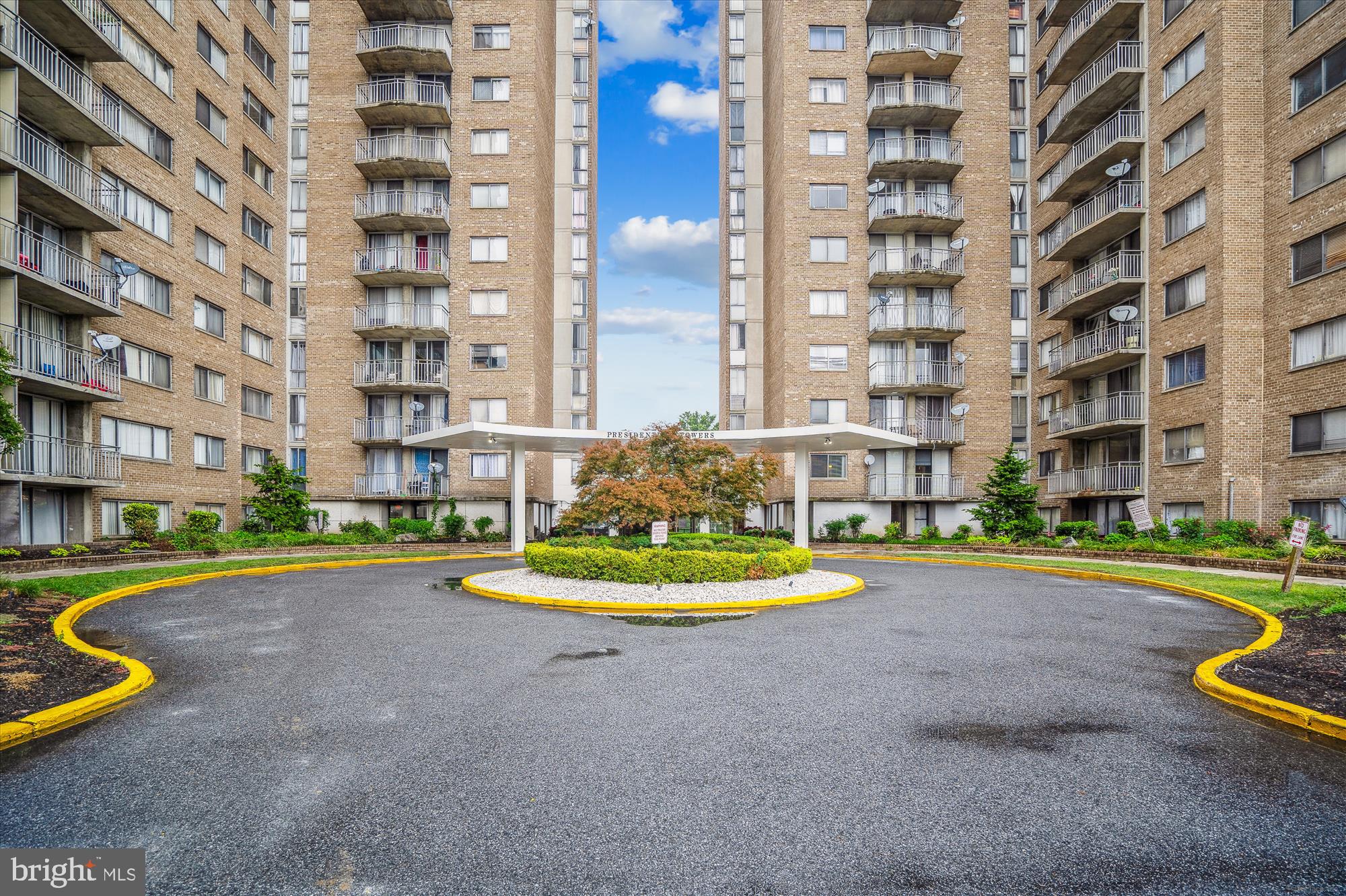a front view of a building with street