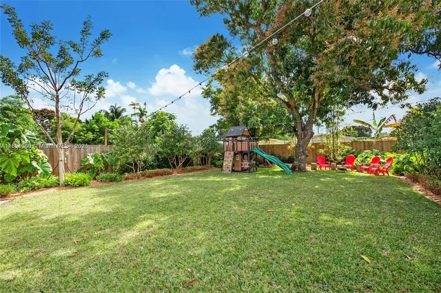 a view of a backyard with garden