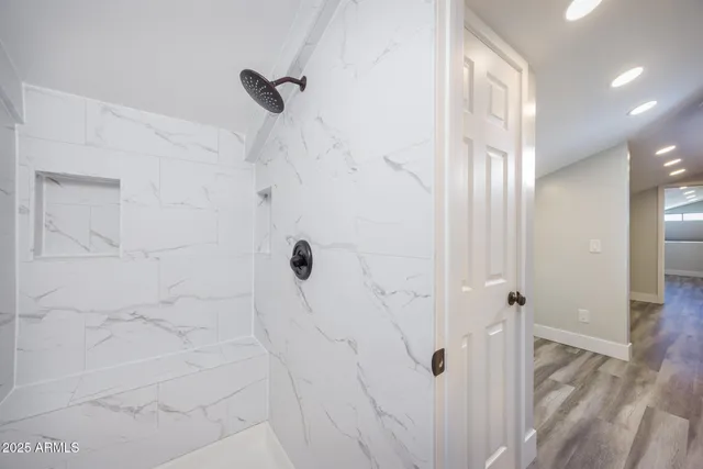 a bathroom with a shower