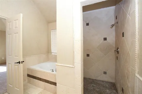 a bathroom with a bathtub
