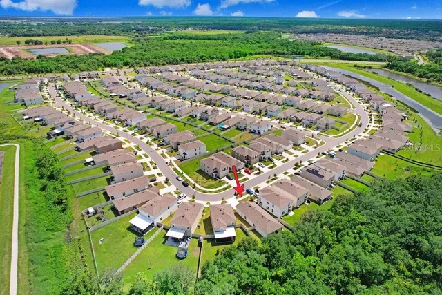 an aerial view of a house