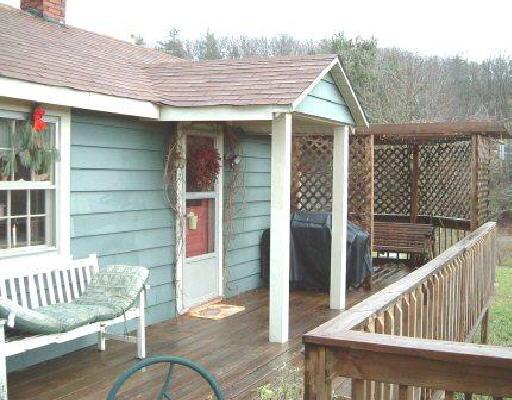 a porch with seating space