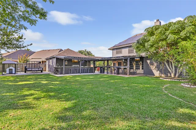 a view of a garden with an outdoor space