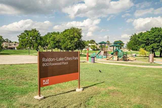 a view of a park with swings