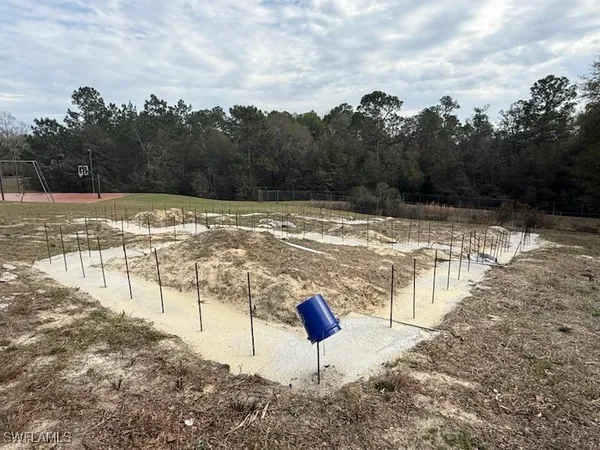 a view of a yard with swimming pool