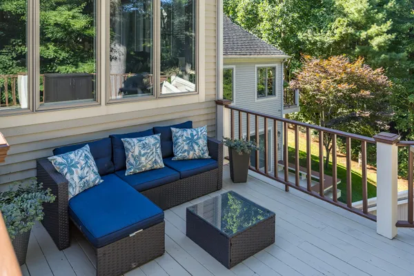 a building outdoor space with furniture
