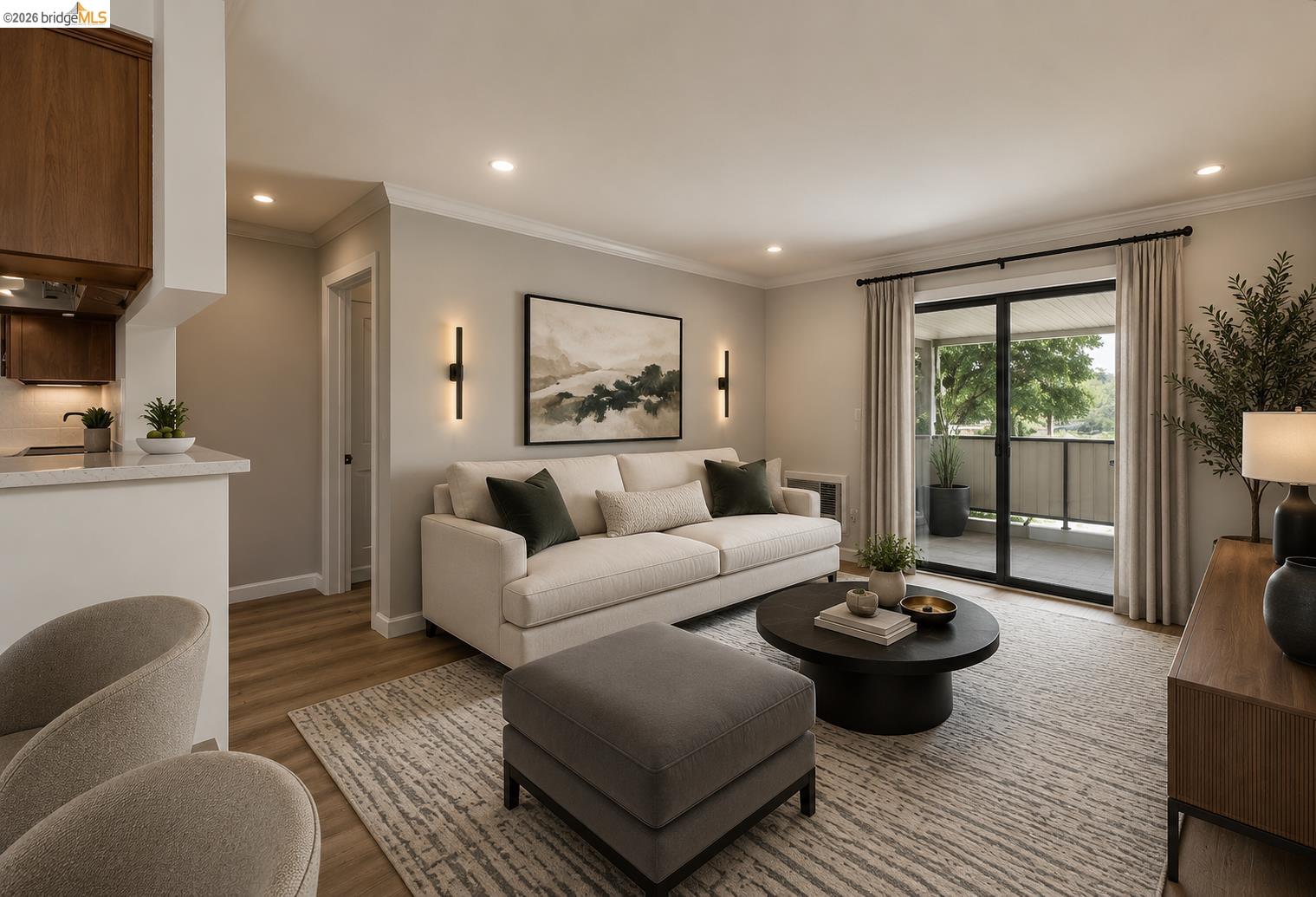 1505 Kirker Pass Road, Unit 214 Concord, CA 94521 - Photo 10 of 57 Living space featuring wood-finish flooring, recessed lighting, and crown molding