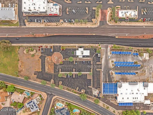 an aerial view of city and lake view