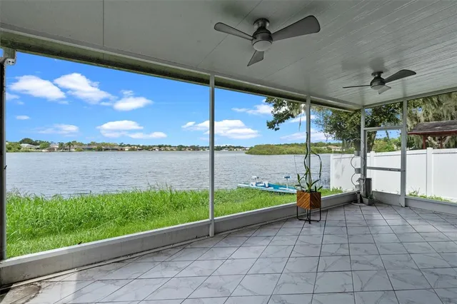 a view of a porch and garden