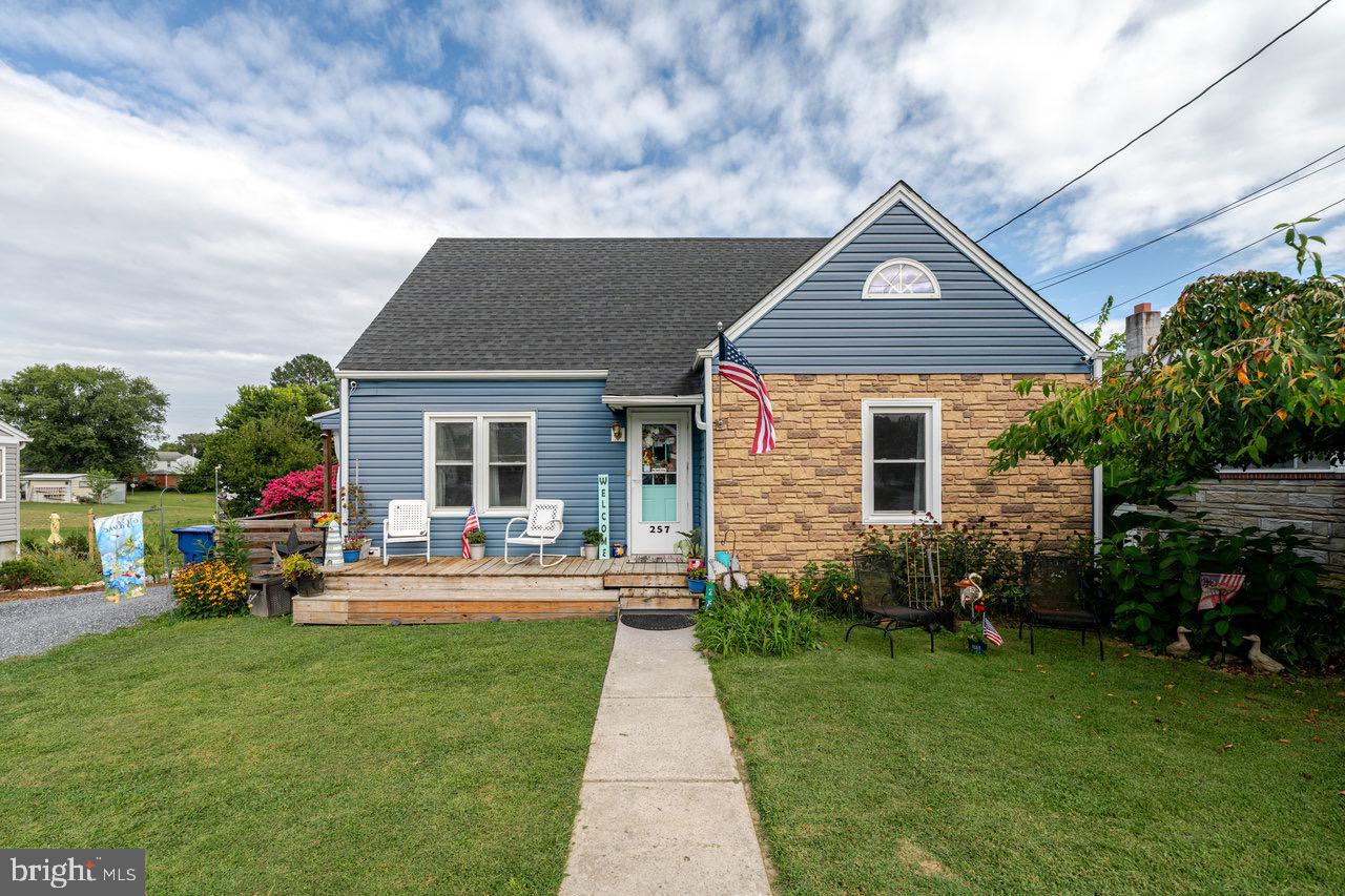 a front view of house with yard and green space