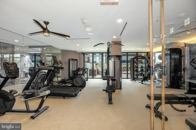 a view of a room with gym equipment