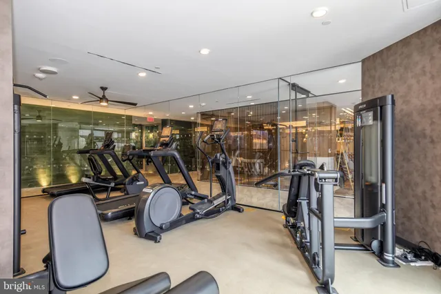 a view of a room with gym equipment