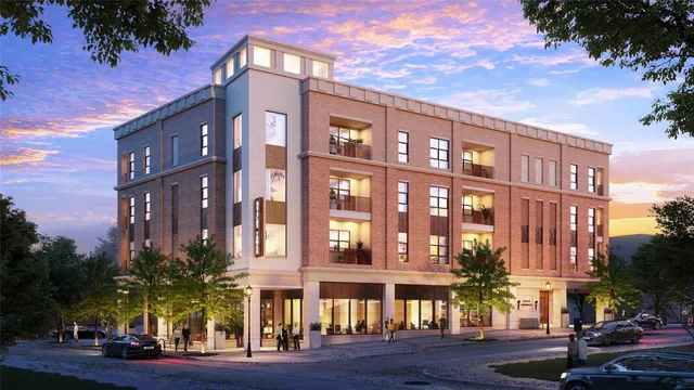 a front view of a multi story building