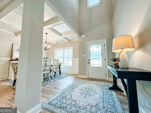 a view of a room with racks on the wall