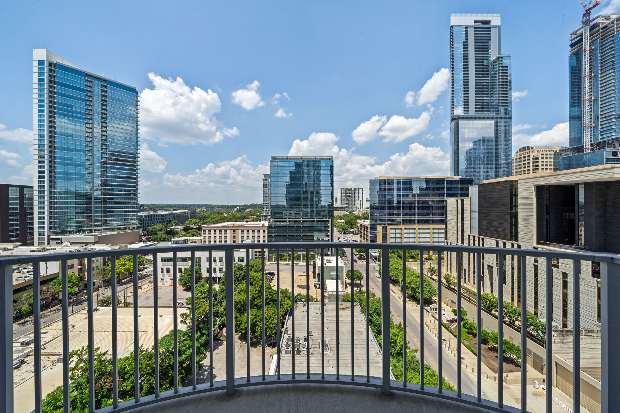 a view of city from a balcony
