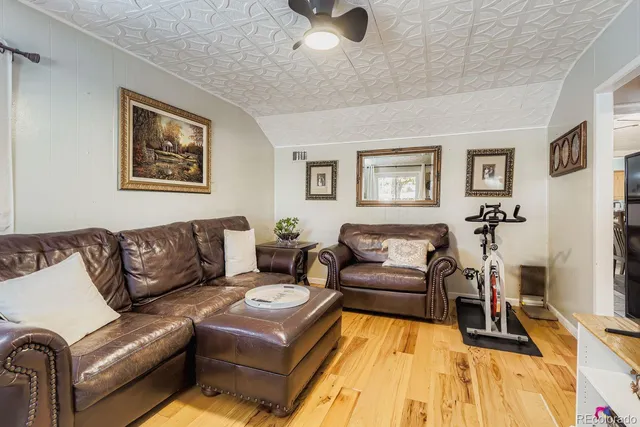 a living room with furniture and a rug